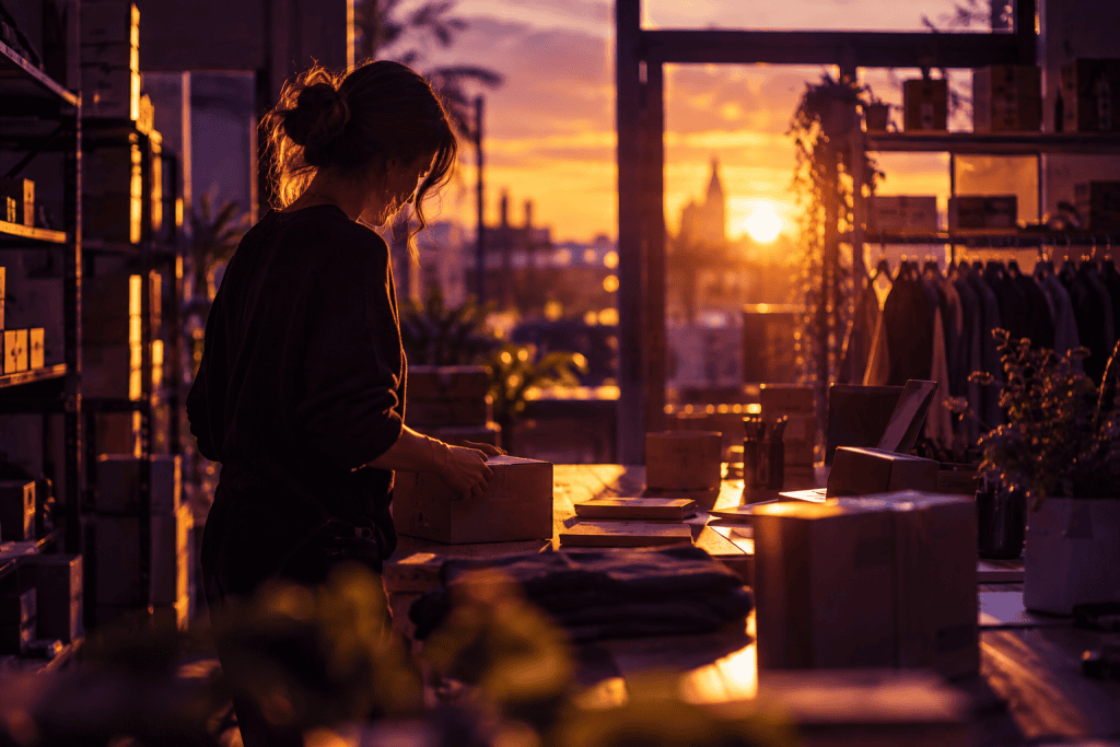 Atelier demballage au coucher du soleil